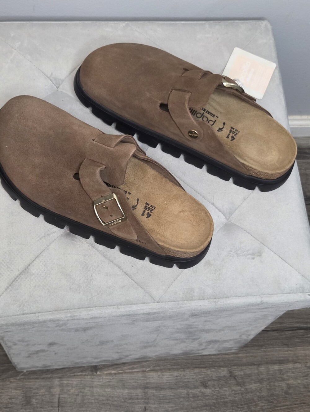Birkenstock Women's Boston Chunky Papillio Brown Suede Slip-On Loafers, 10.5